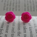 Pink Rose Stud Earrings - Flower Stud Earrings